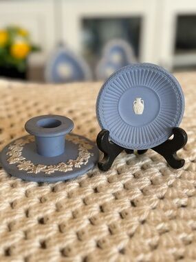 Wedgwood Blue Jasperware Small Dish and Candle Holder